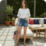 JUDY BLUE American Pride HW Silver Star Splatter Blue Denim Shorts