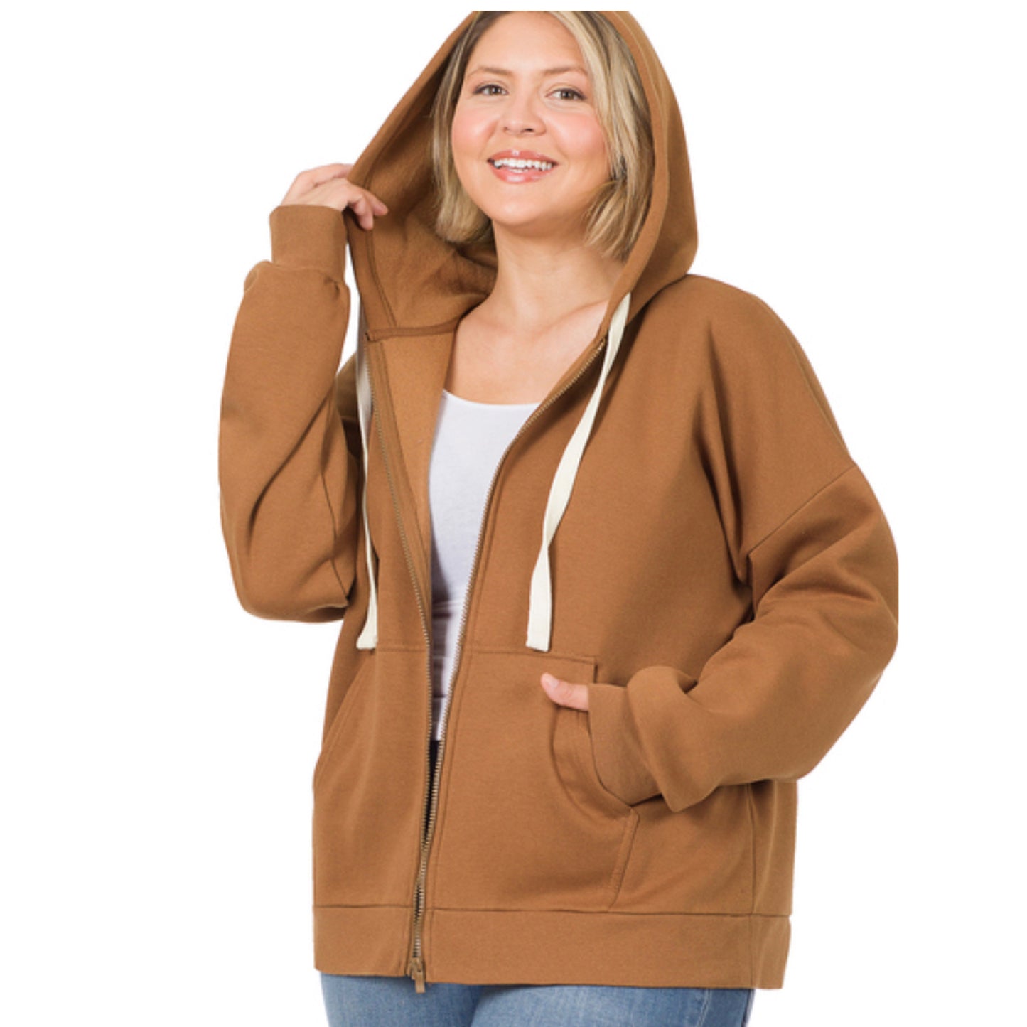 Always More to Love Zenana Zip Up Hoodie-Hooded Sweatshirt-Plus Size Jacket