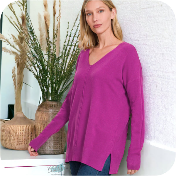 Zenana A Touch of Heaven Viscose Front Seam Sweater-Top
