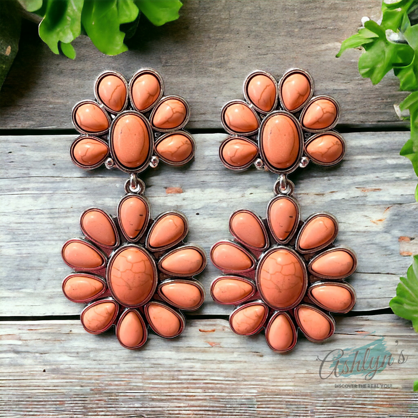 Western Iconic Peach Stone Concho Earrings