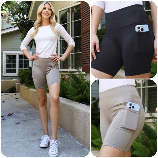 Ashlyn’s Cozy Comfy Biker Shorts with Side Pocket-Black or Taupe