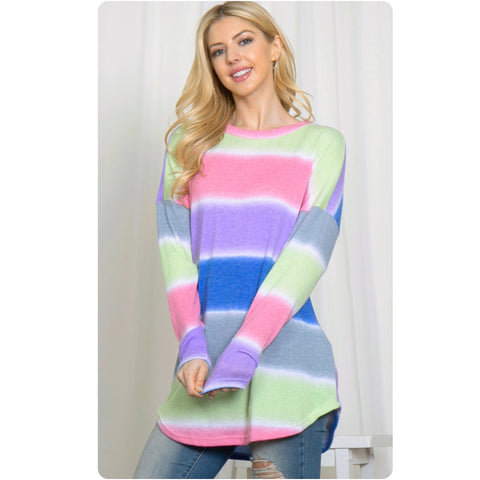 Ashlyn’s Vibrant Color Splash Striped Tunic Top-Long Sleeve