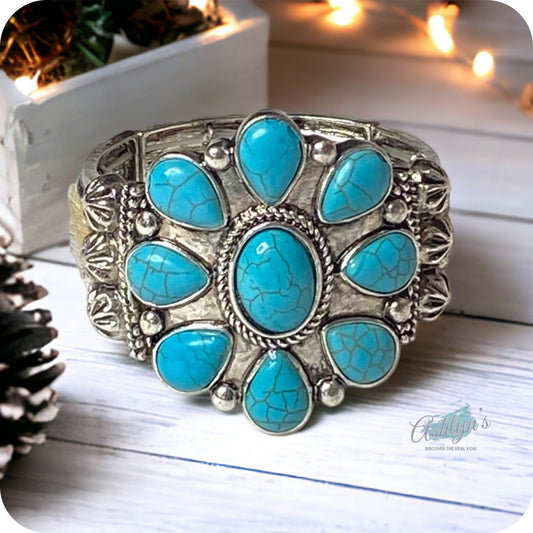 Stunning Turquoise Stone Concho Leopard Leather Bracelet