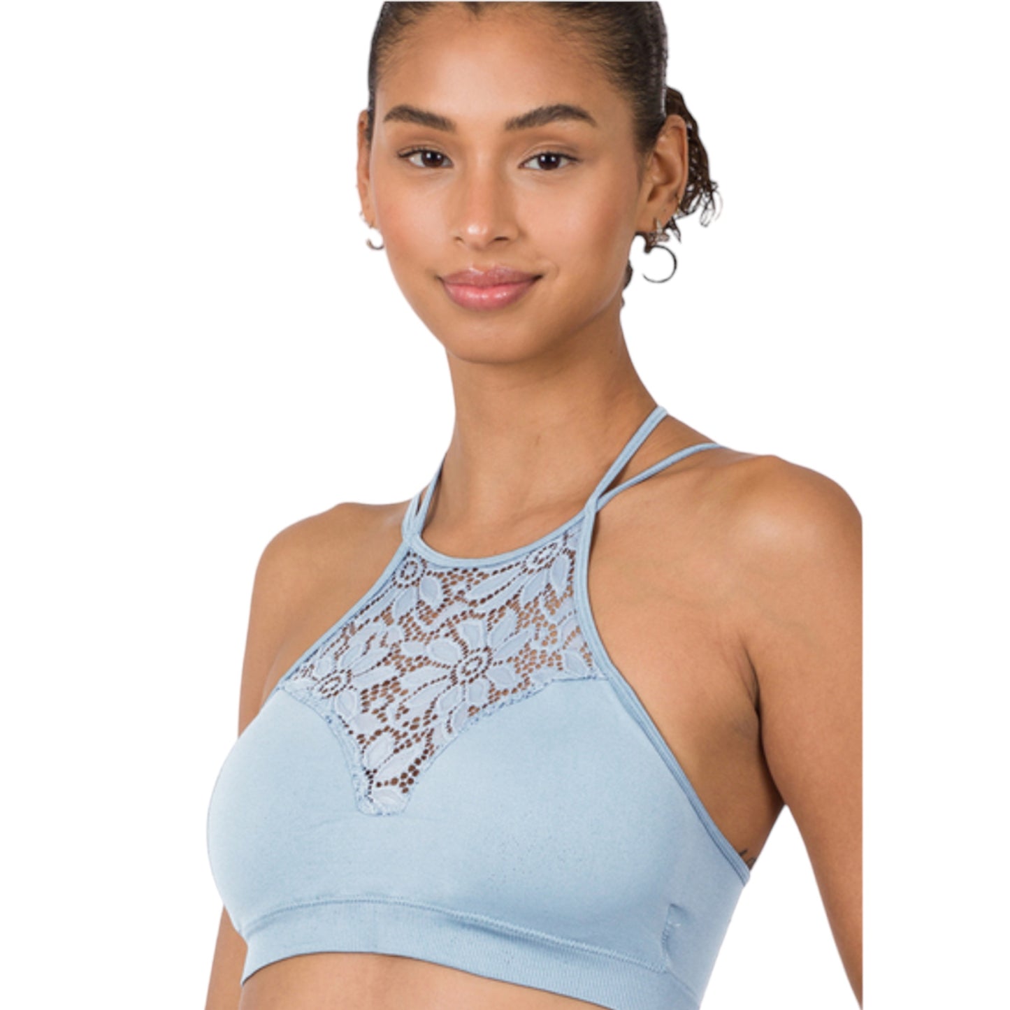 Zenana High Neck Lace Cutout Bra-Bralettes