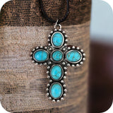 Turquoise Crackle Stone Cross Pendant Necklace
