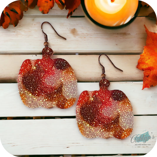 Adorable Pink Burgundy Mix Color Leather Pumpkin Earrings