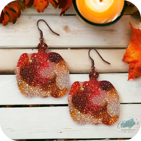Adorable Pink Burgundy Mix Color Leather Pumpkin Earrings