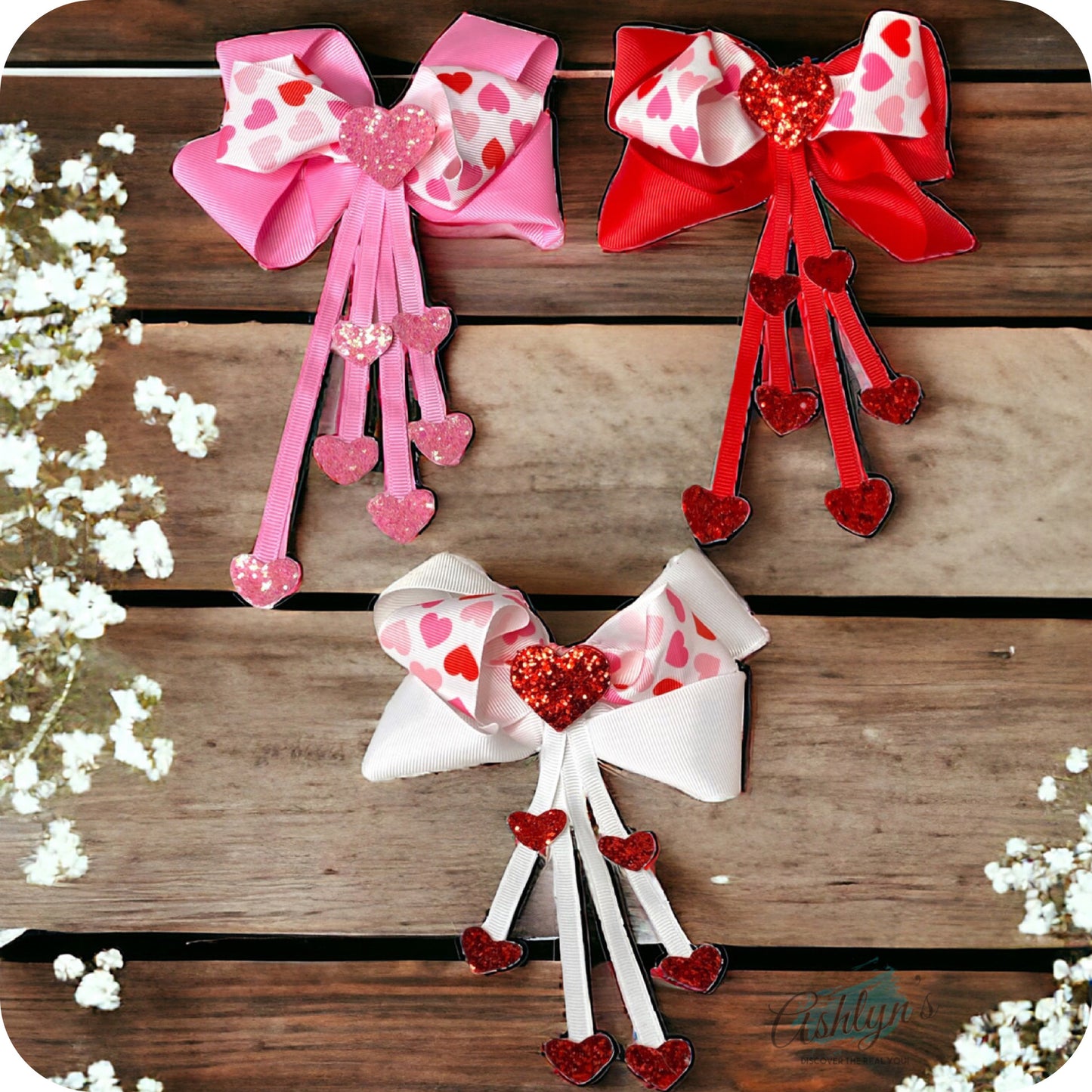 Adorable Zoey Glitter Heart Detail Hair Bows-Clips