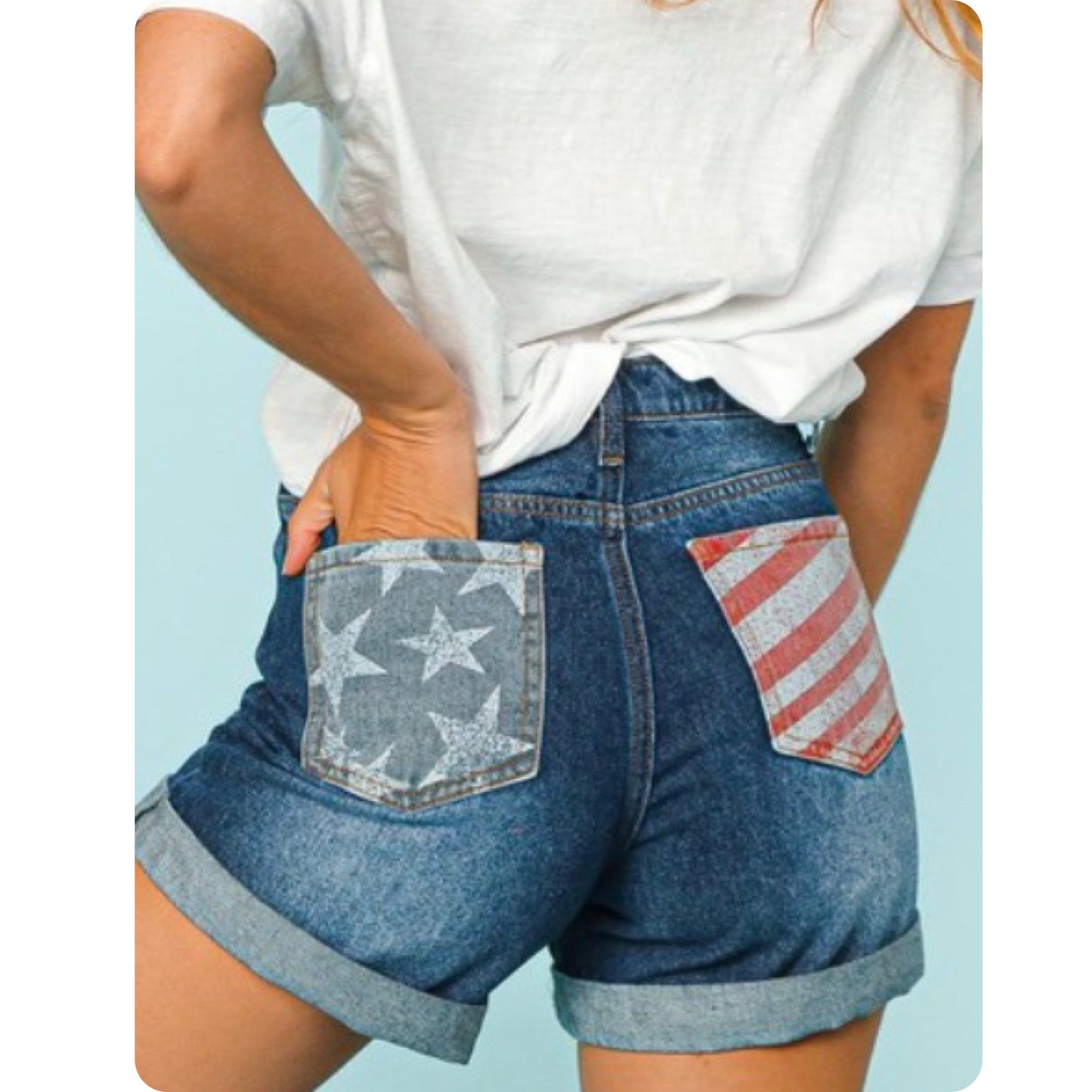 Ashlyn’s American Flag Pockets Buttonfly Denim Shorts