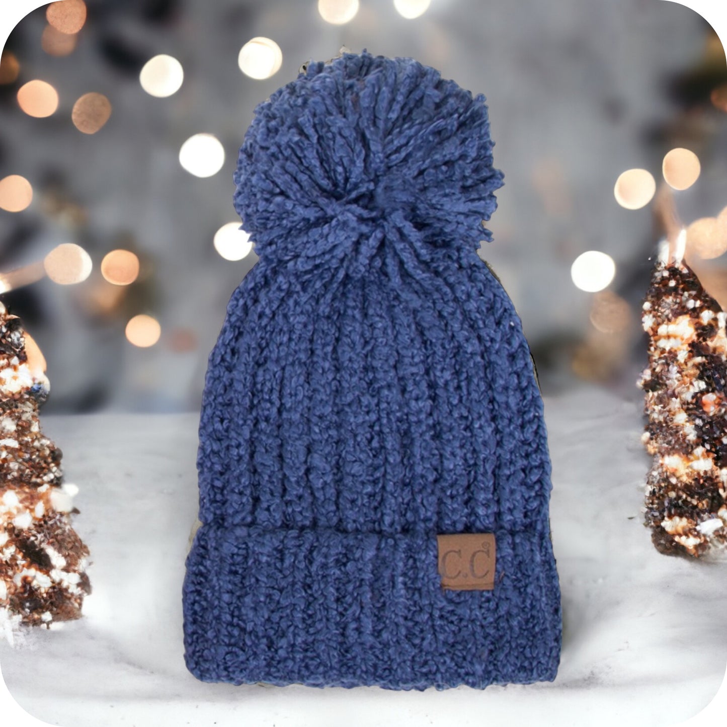 Adorable Adult Chenille Puff Pom CC Beanie-Winter Hat