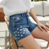 JUDY BLUE American Pride HW Silver Star Splatter Blue Denim Shorts
