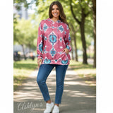 Ashlyn’s Mauve Turquoise Aztec Print Ultra Soft Hoodie-Pullover