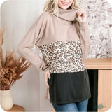 Ashlyns Cozy Cowl Mocha Leopard Black Tunic Top-Sweater Top