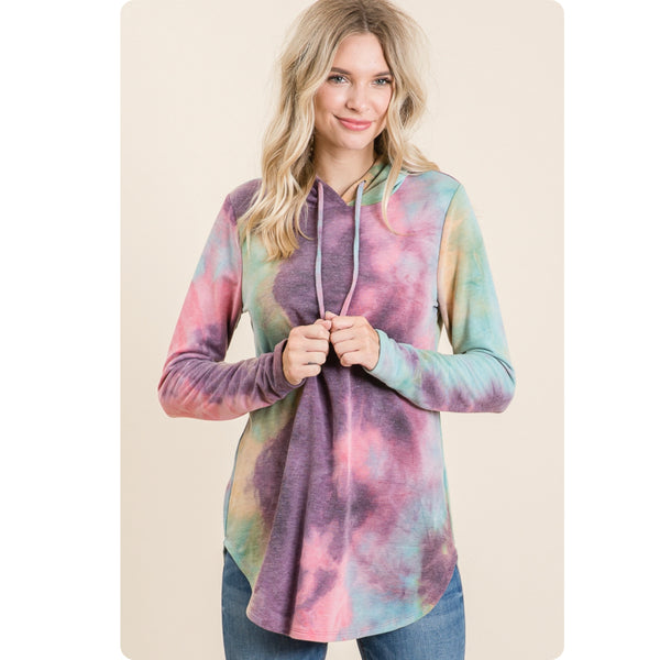Ashlyn’s Purple Mint Tie Dye Hooded Top-Sweater Top-Hoodie