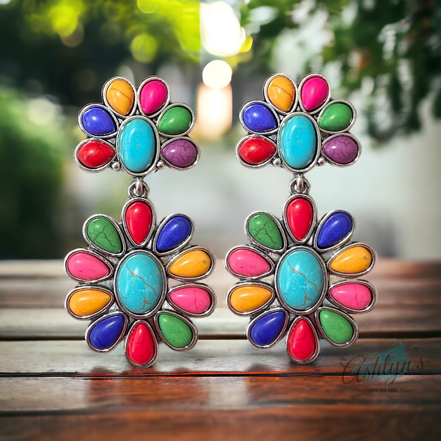 Western Iconic Multi Color Stone Concho Earrings