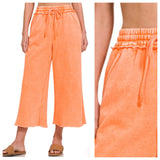 Zenana Acid Wash Fleece Palazzo Pants with Pockets