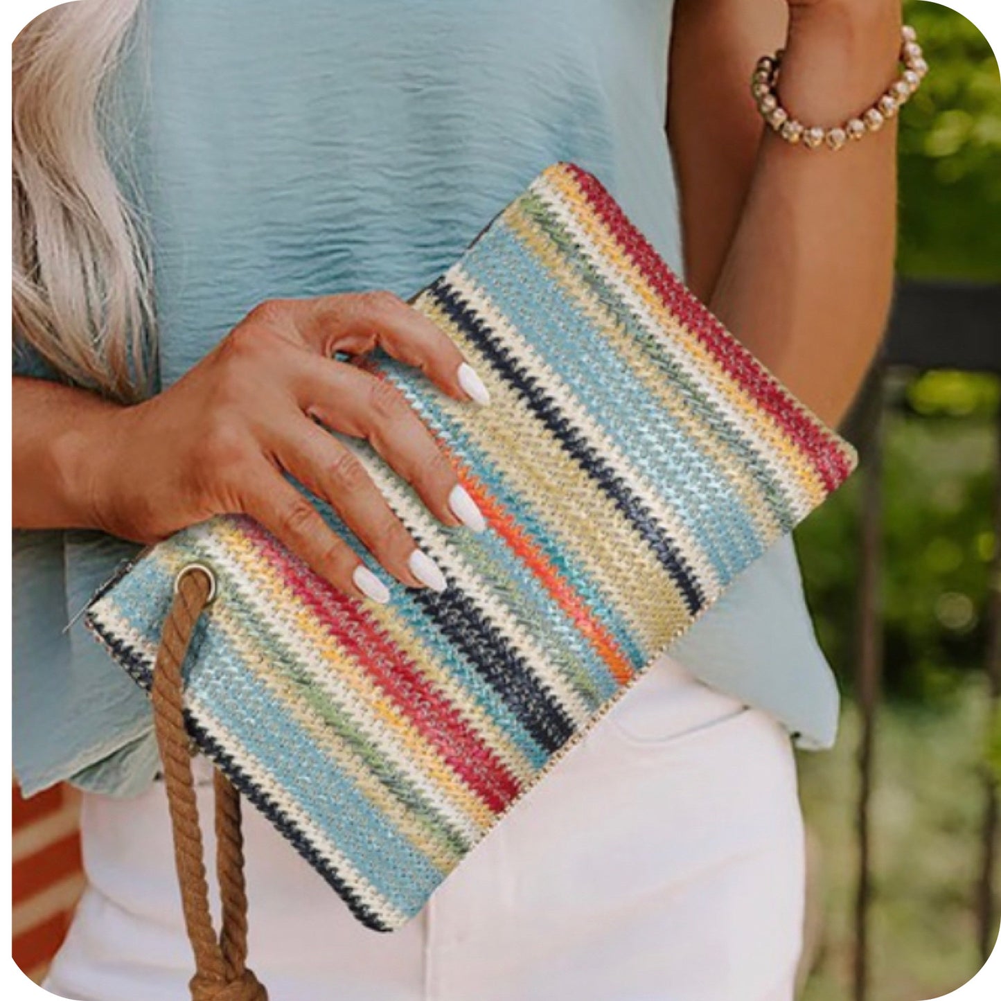 Ashlyn’s Boho Striped Straw Clutch-Purse
