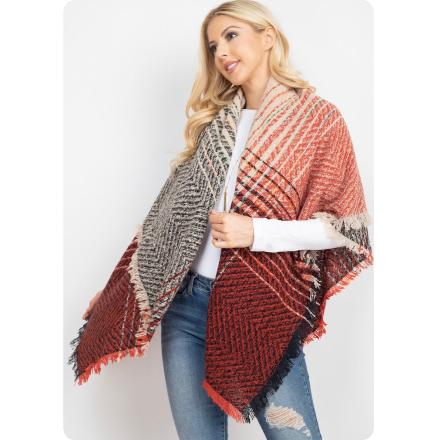 Ashlyn’s Casually Classy Burgundy Cream Blanket Scarf-Wrap