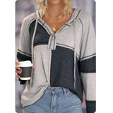 Adorable Me-Gray Charcoal Color Block Hooded Henley-Hoodie-Top