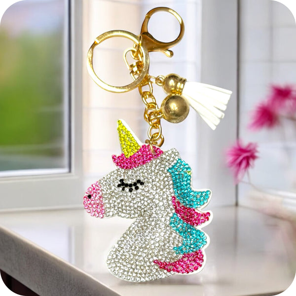 Adorable Puffy Crystal Unicorn Keychain-Purse Charm-Backpack Charm