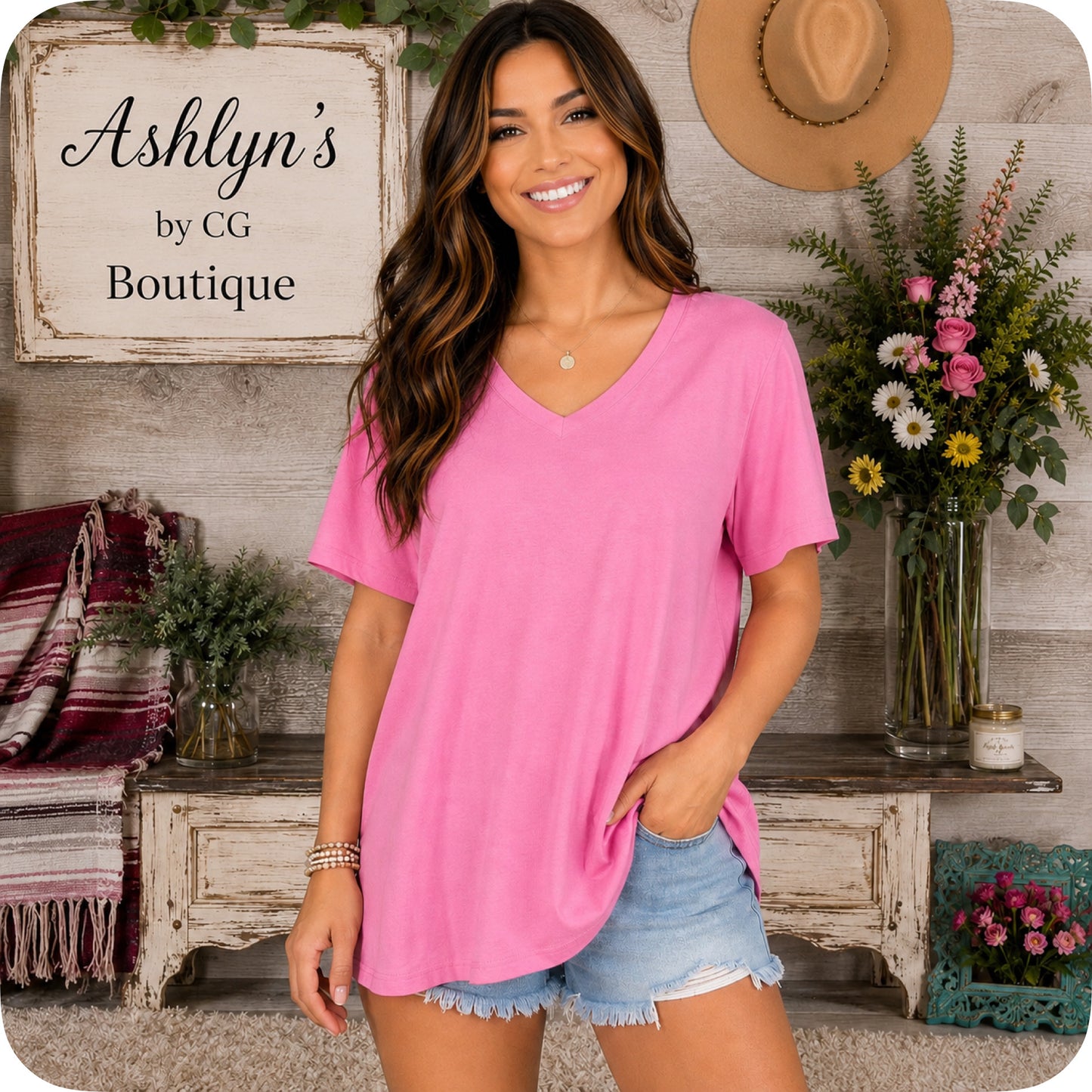 Zenana Casually Classic V Neck Tunic Tops