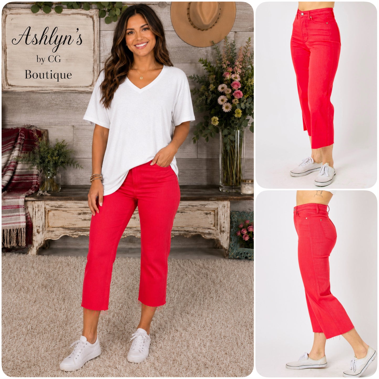 JUDY BLUE Tummy Control Red Crop Capris