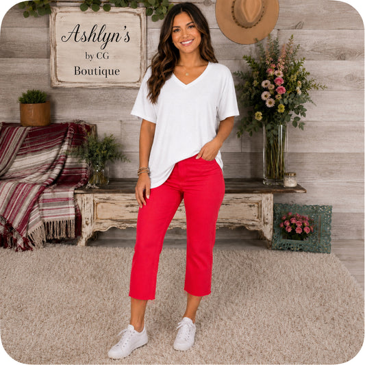 JUDY BLUE Tummy Control Red Crop Capris
