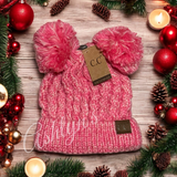 Cozy Cute Thick Pepper Knit Dual Pom Adult CC Beanies-Winter Hat