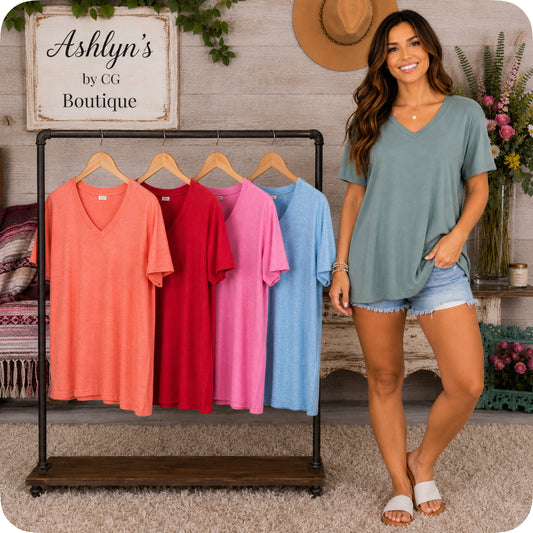 Zenana Casually Classic V Neck Tunic Tops