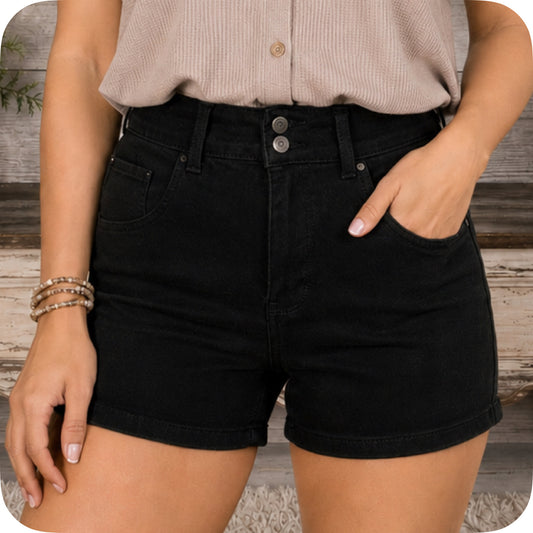 JUDY BLUE Casual Days Black Double Button Shorts