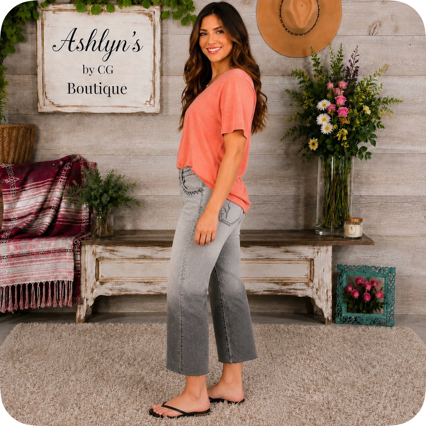 JUDY BLUE High Waist Vintage Grey Wash Front Pocket Embroidery Crop Wide Leg Capris