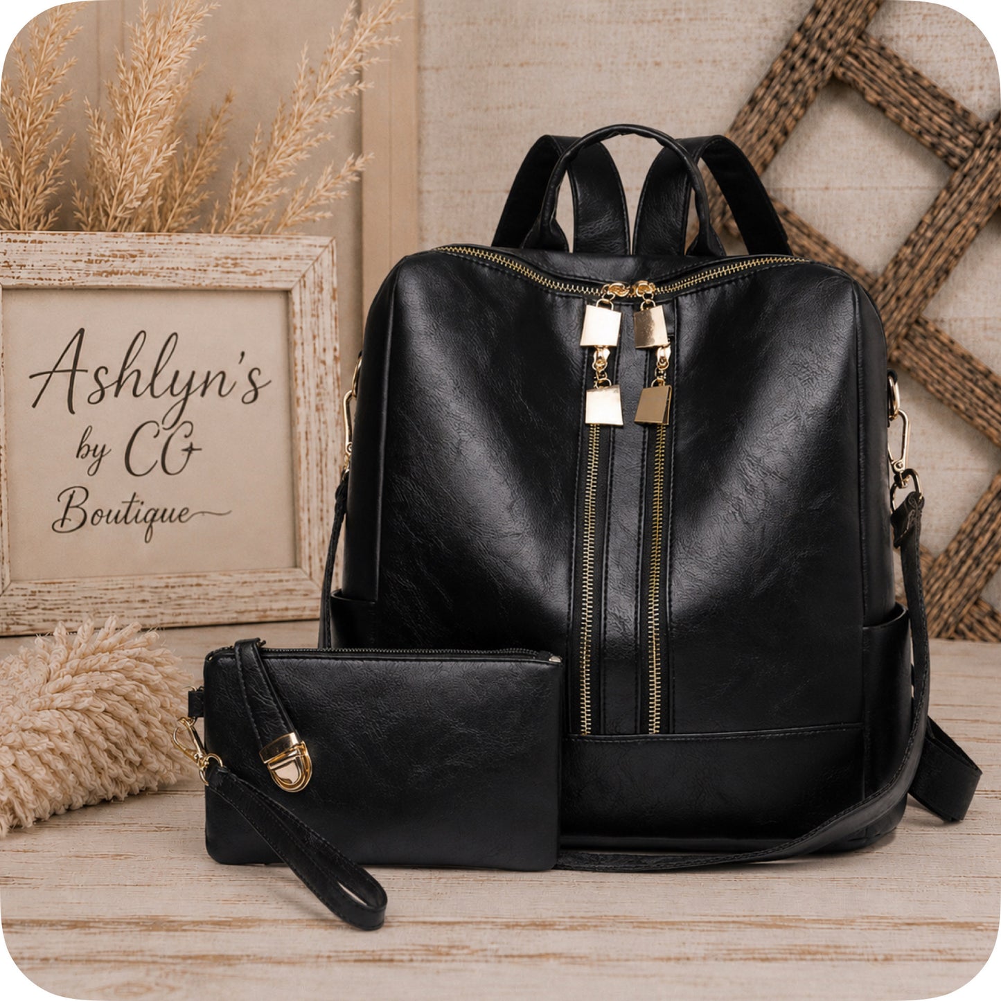 Black Versatile Backpack with Pouch-Satchel-Purse-Shoulder Bag