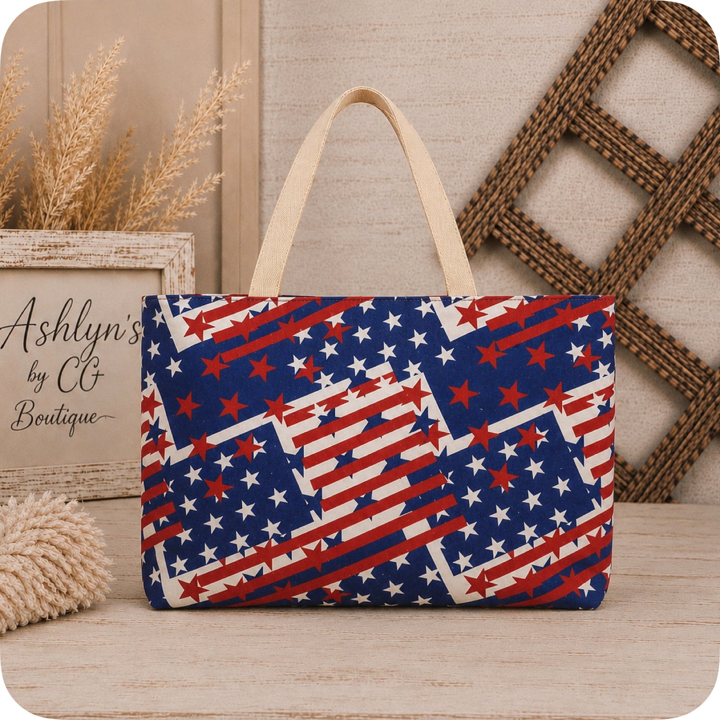 Ashlyn’s Beach Day to Any Day XL American Flag Tote Bag-Purse