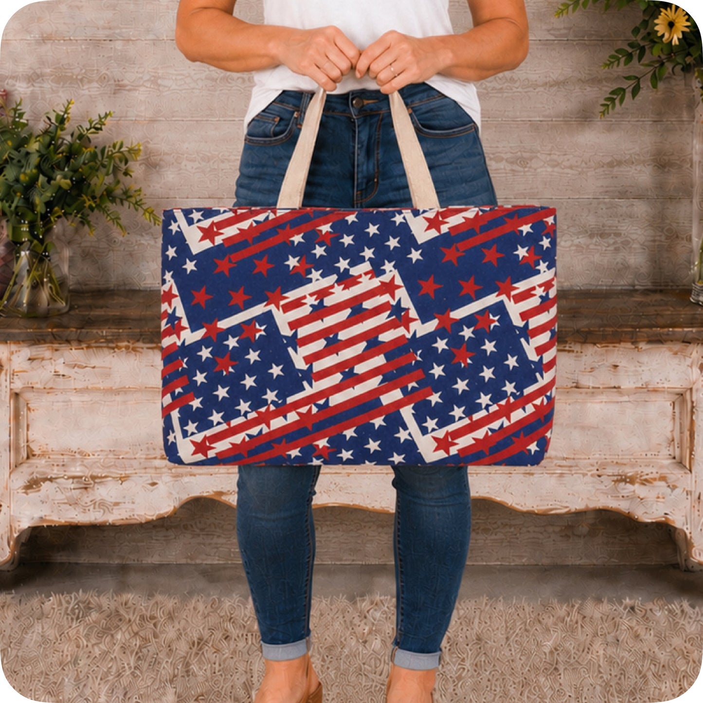 Ashlyn’s Beach Day to Any Day XL American Flag Tote Bag-Purse