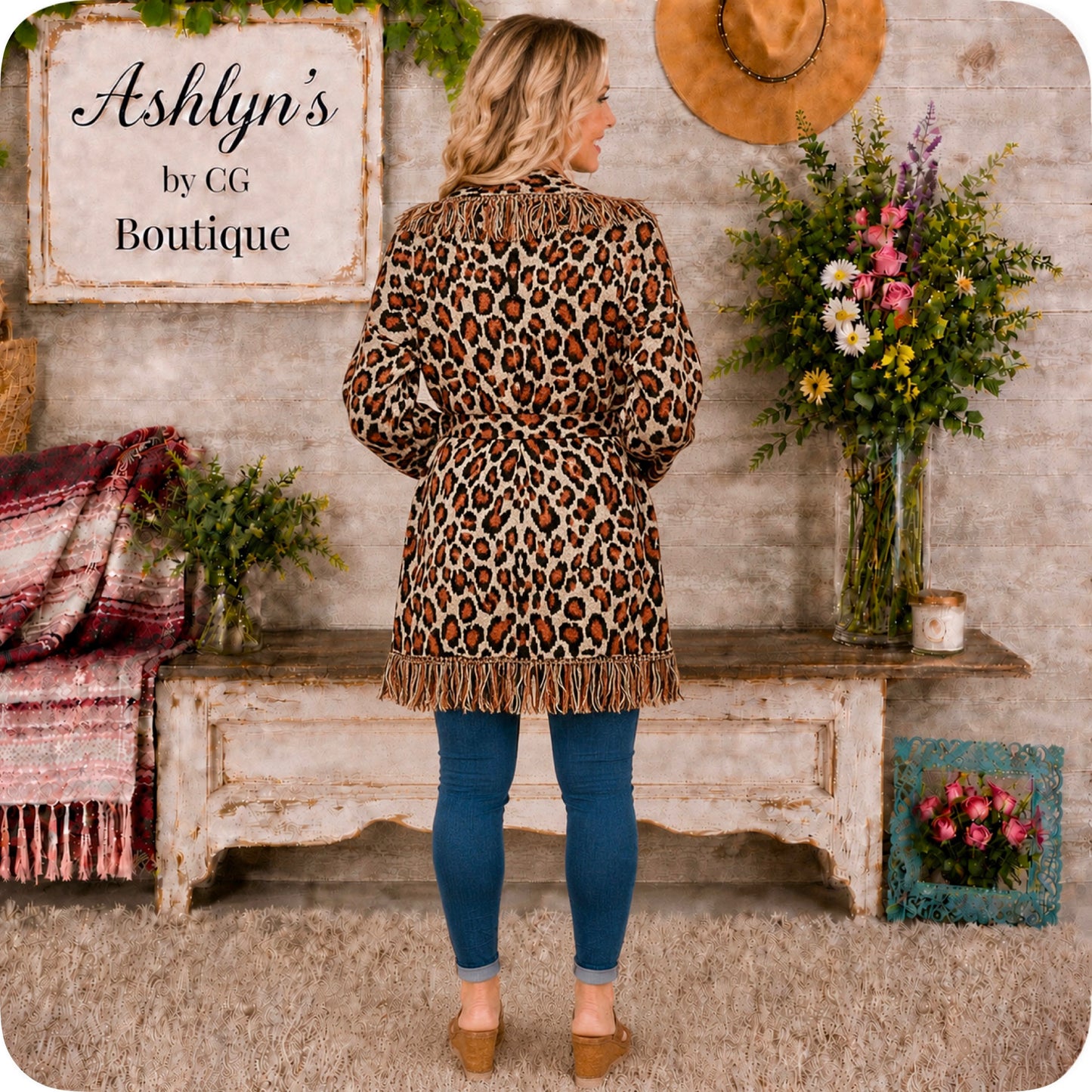 Sassy to Classy Fringe Trim Belted Leopard Cardigan