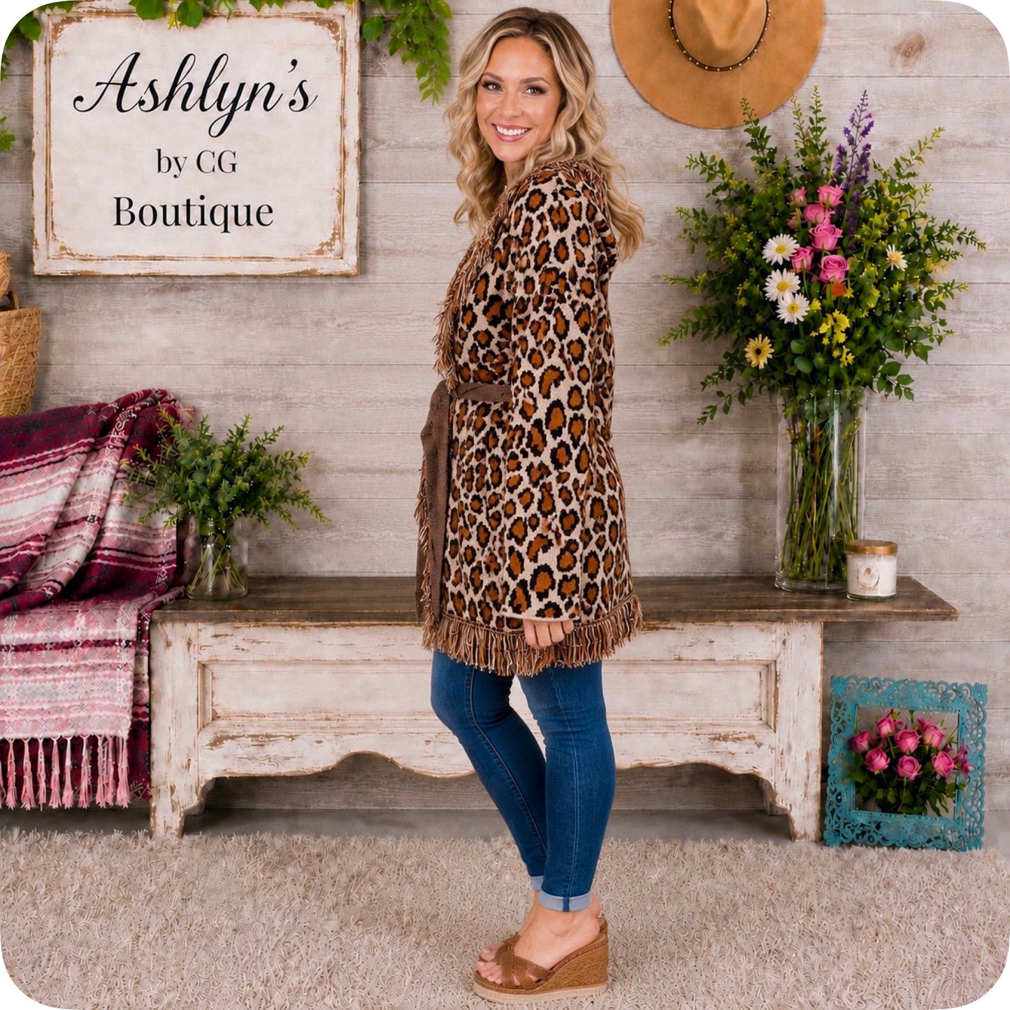 Sassy to Classy Fringe Trim Belted Leopard Cardigan
