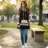 Cozy Aztec Cowl Neck Kangaroo Pocket Black Sweater Top