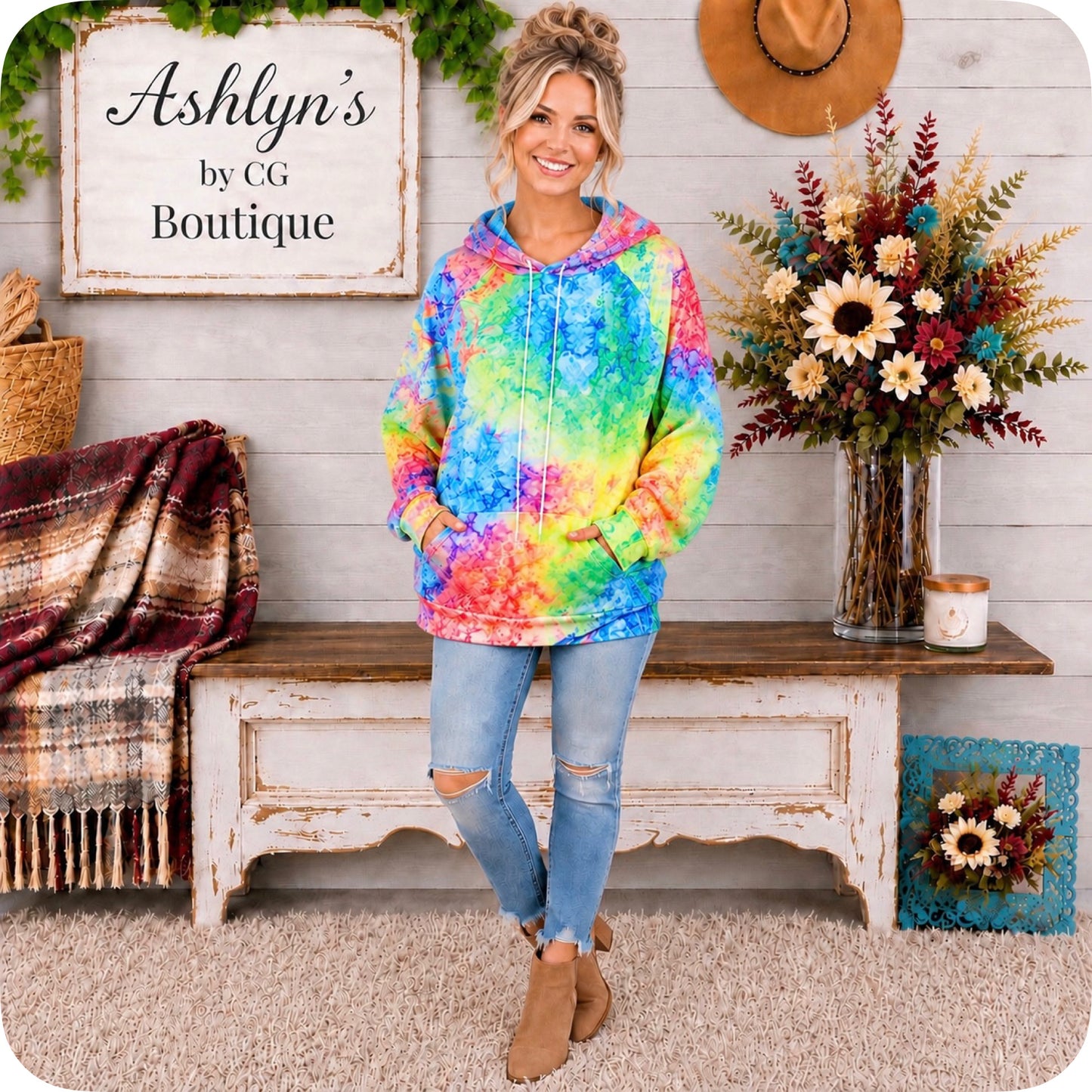 Color Me Happy Vibrant TieDye Kangaroo Pocket Hoodie