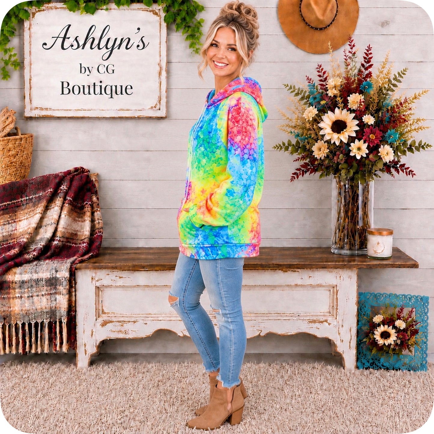Color Me Happy Vibrant TieDye Kangaroo Pocket Hoodie