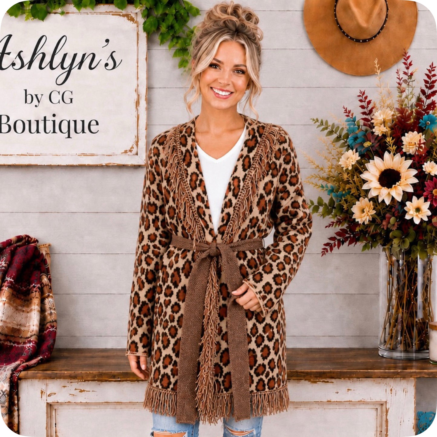Sassy to Classy Fringe Trim Belted Leopard Cardigan