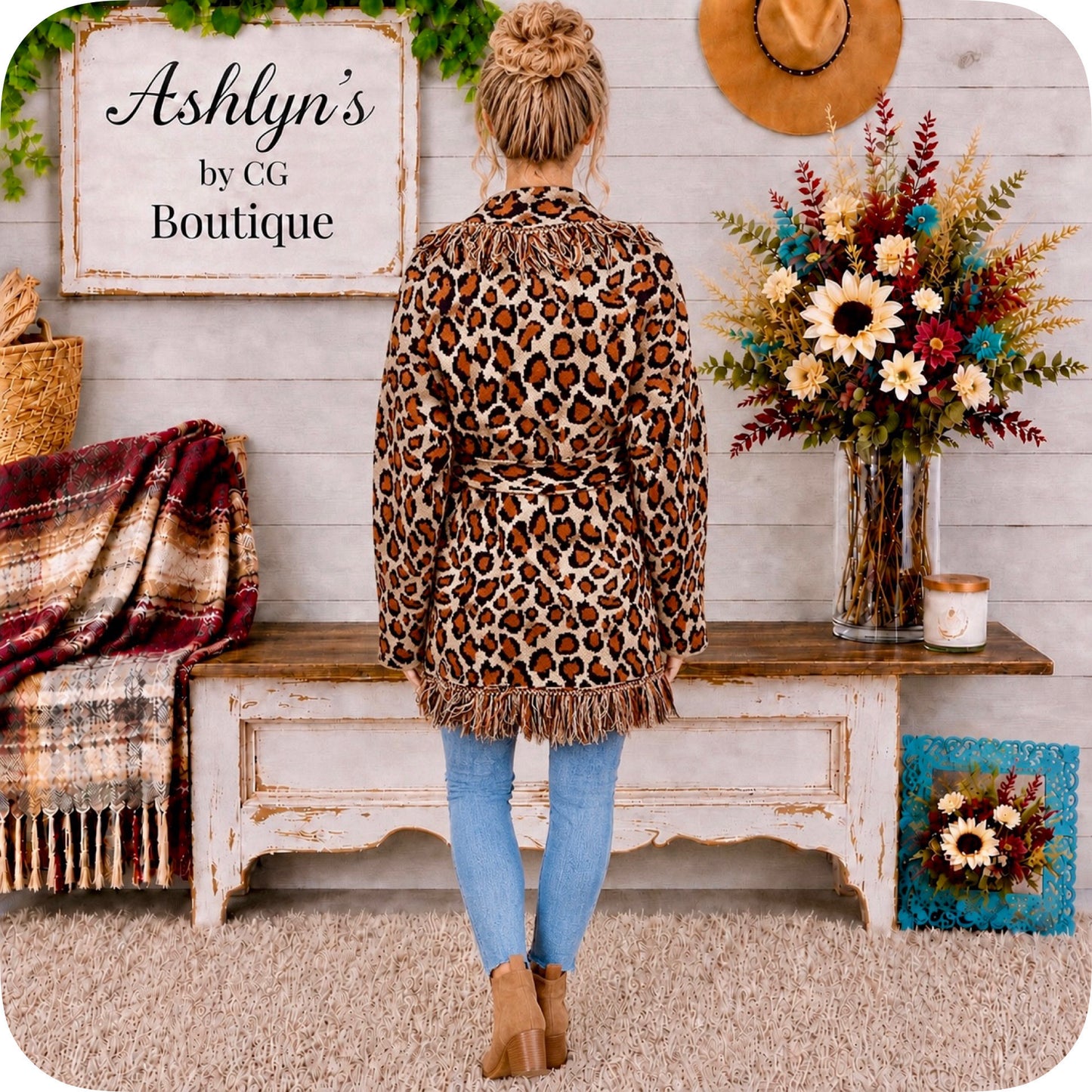 Sassy to Classy Fringe Trim Belted Leopard Cardigan