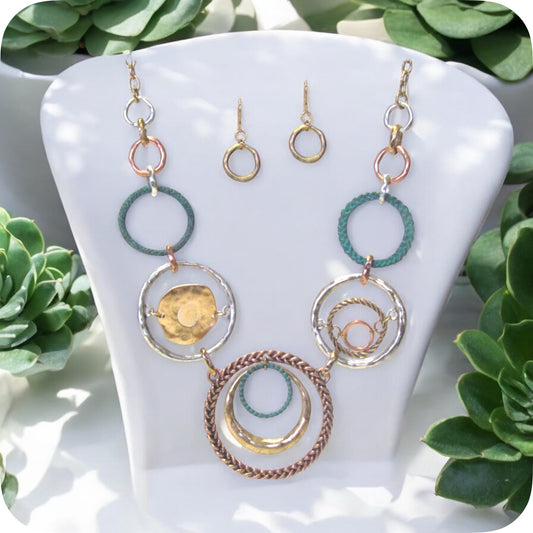 Stunning MultiColor Disc Link Necklace Set