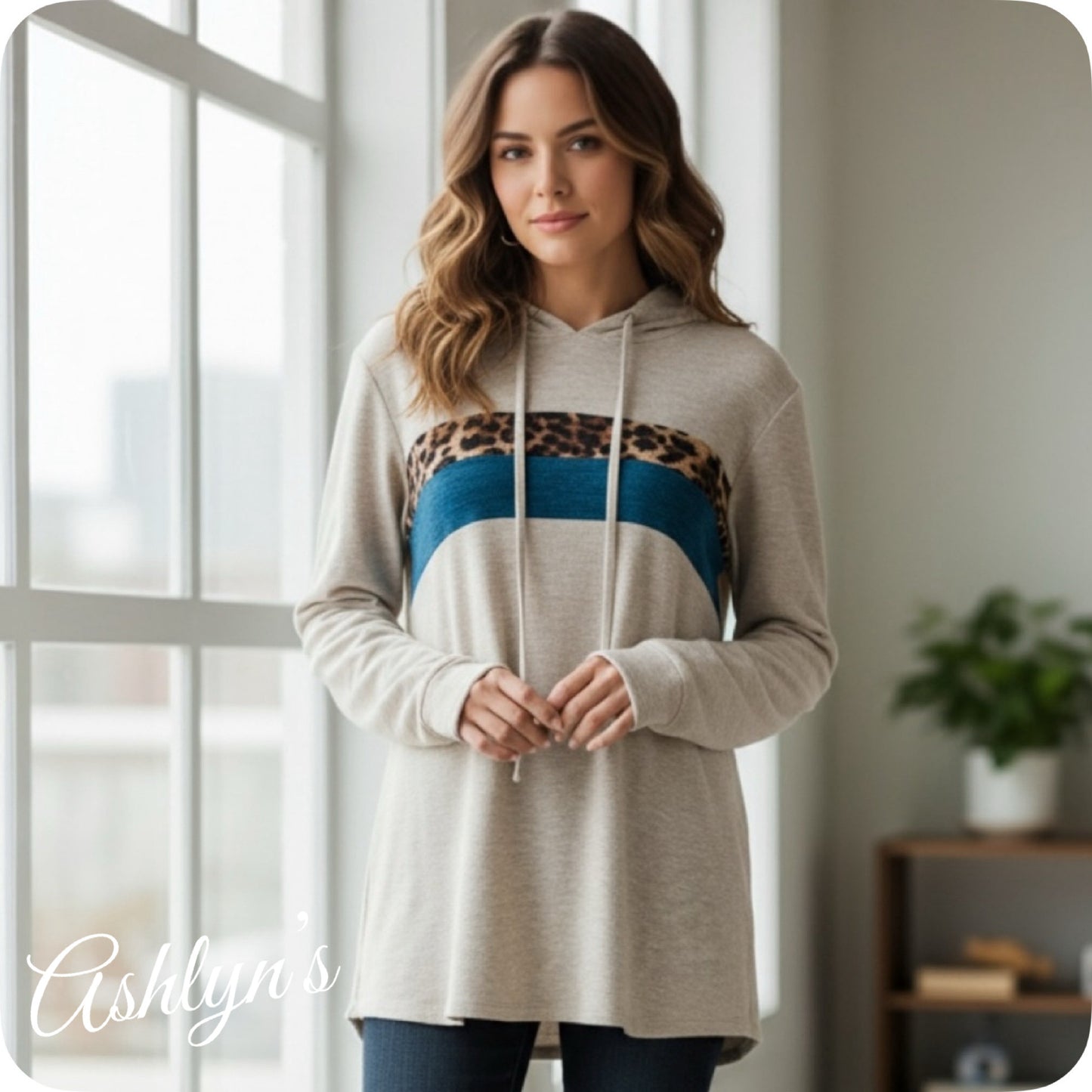 Ashlyn’s Ultra Soft Hacci Knit Color Block Hooded Sweater Top