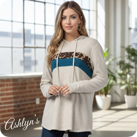 Ashlyn’s Ultra Soft Hacci Knit Color Block Hooded Sweater Top