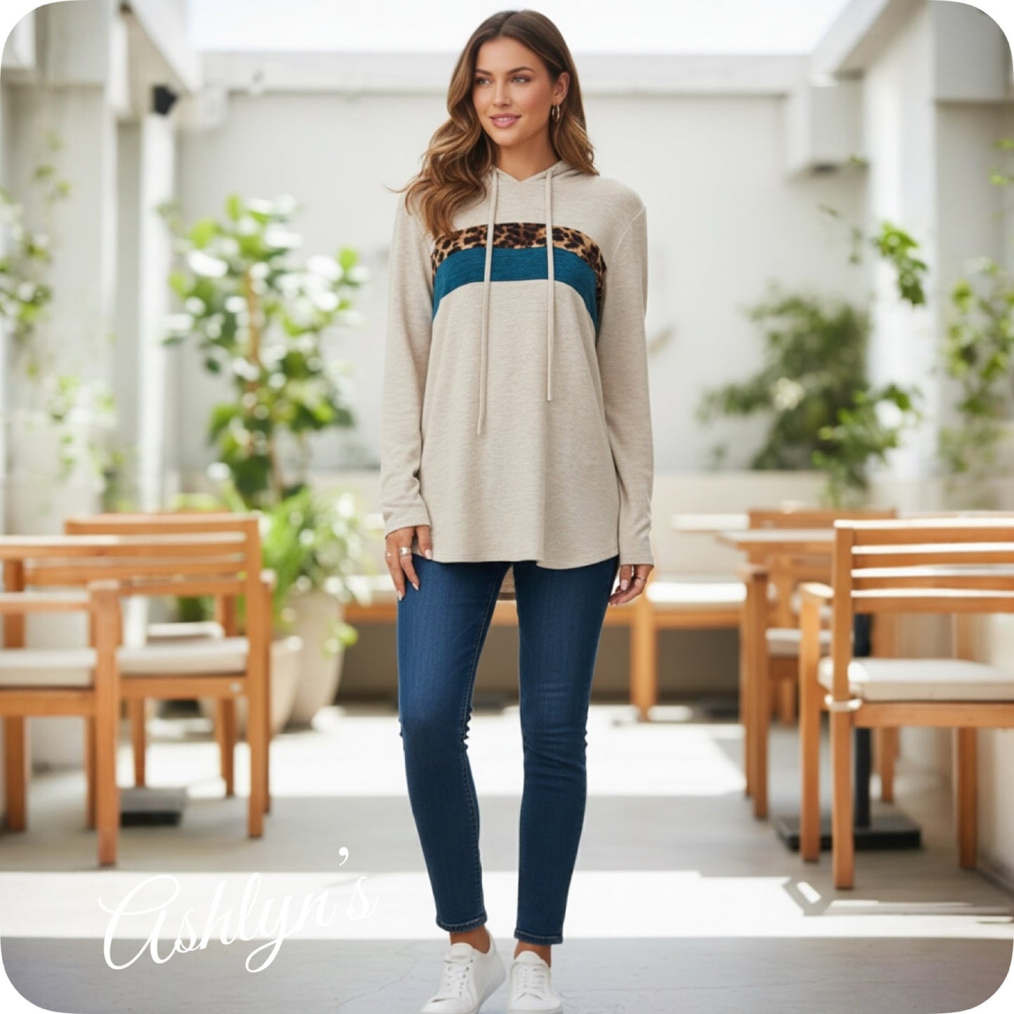 Ashlyn’s Ultra Soft Hacci Knit Color Block Hooded Sweater Top