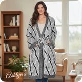 Casually Classy Diamond Pattern Tie Waist Cardigan-Kimono