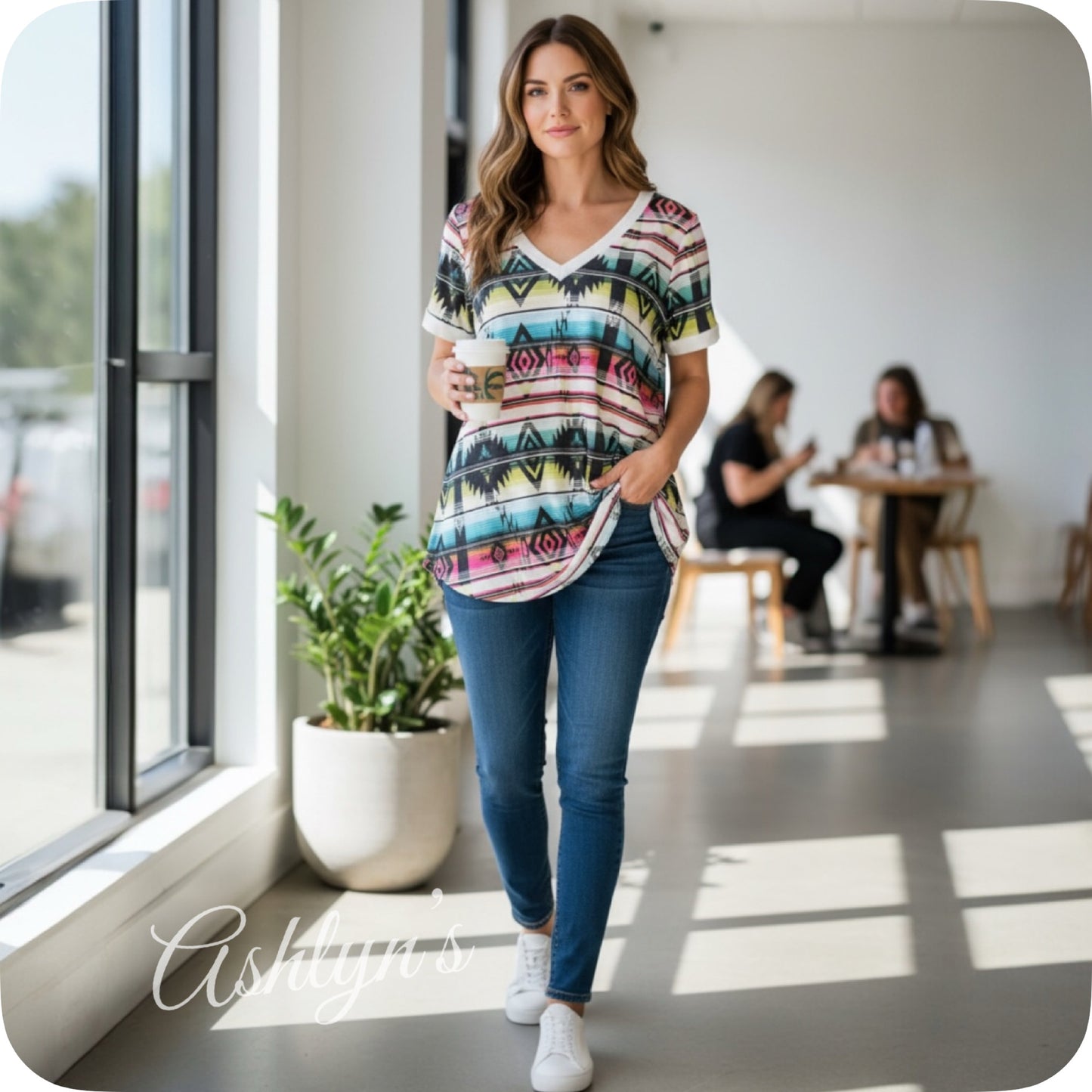Colorful Aztec V Neck Tunic Top