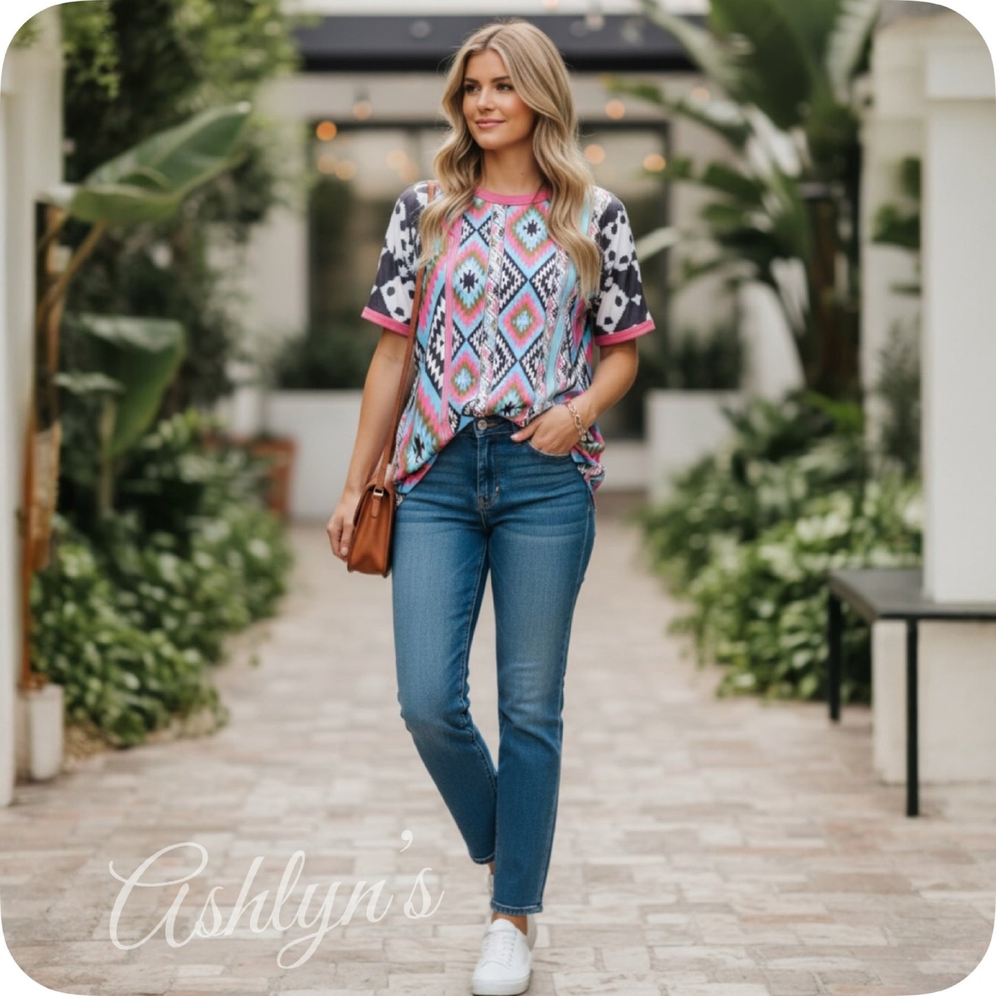Splash of Fun Aztec Serape Blend Tunic Top with Cow Print Sleeves