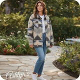 Hello Beautiful! Michelle W Khaki Blue Women’s Tribal-Aztec Print Jacket