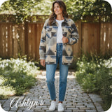 Hello Beautiful! Michelle W Khaki Blue Women’s Tribal-Aztec Print Jacket